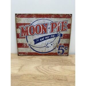 Moon Pie "Eat Mo Pie" 5 Cents Metal Sign Tin Garage Bar Decor Old Rustic #AA